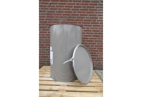 Gebruikte stalen wijdhalsvat 210 liter.